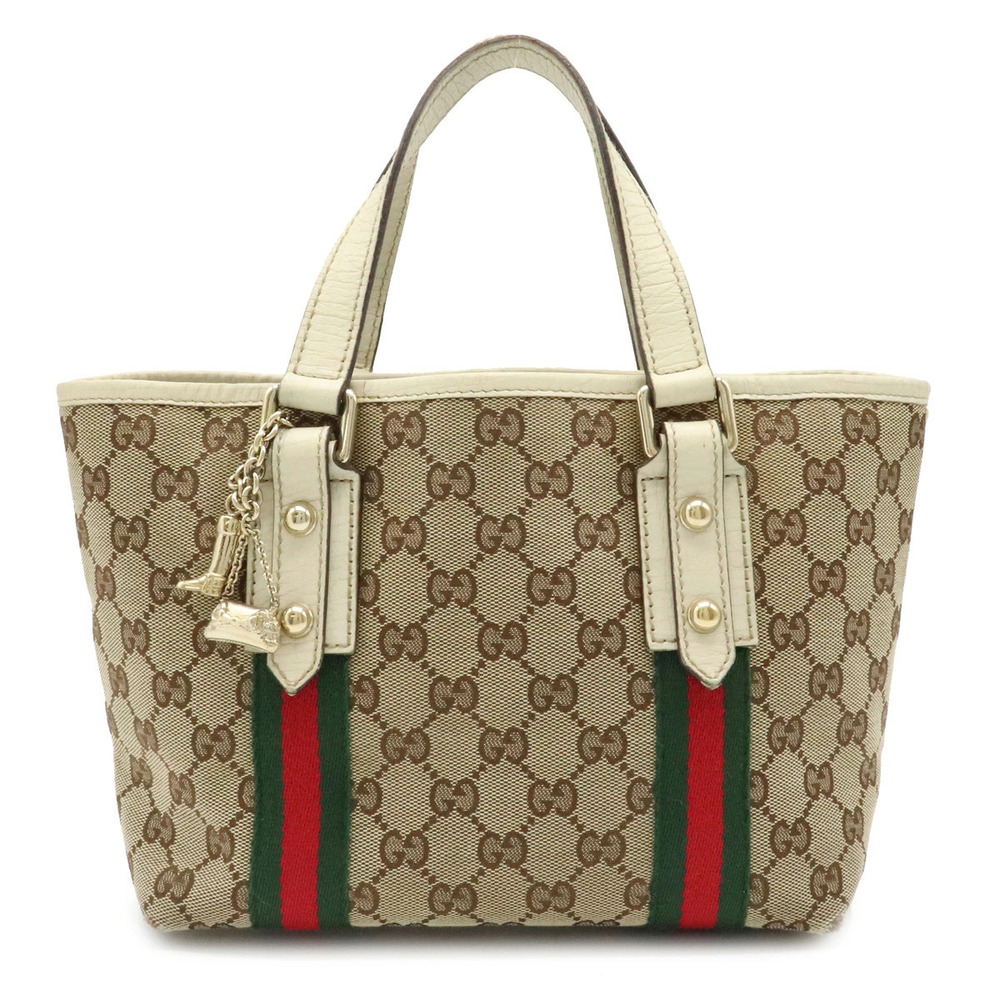 Gucci GG Canvas Sherry Shoulder Bag Leather Beige Brown Cream Ivory White